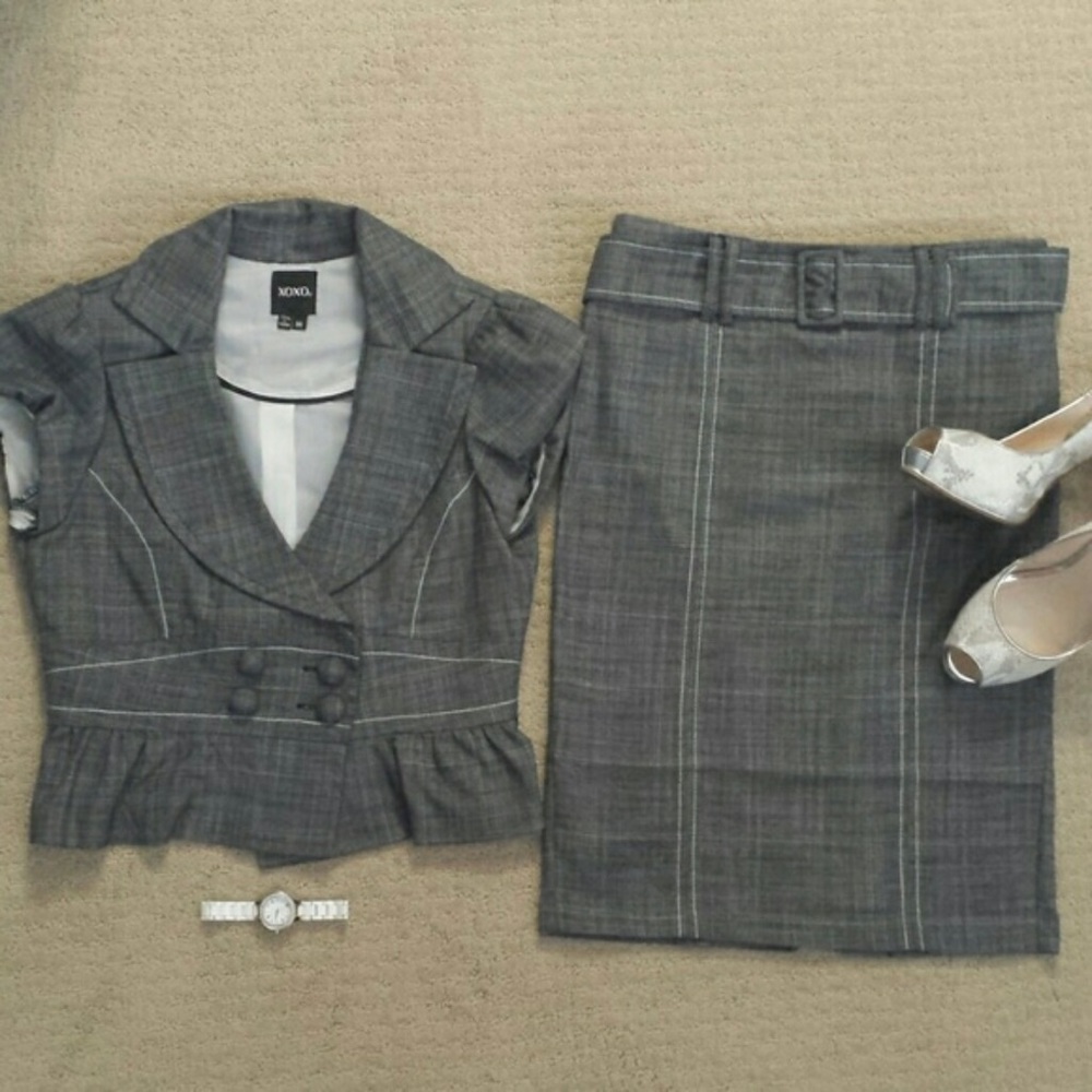 COPY - Grey Skirt & Short sleeved Blazer Suit